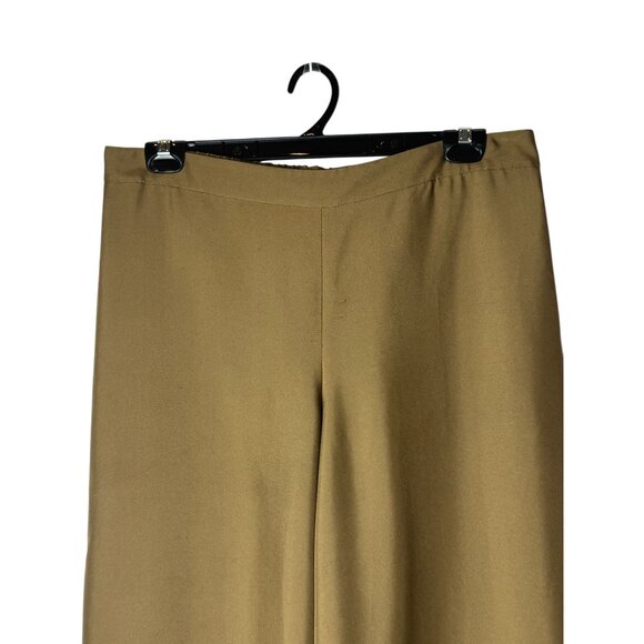 Lafayette 148 Pants Women XL Tan Khaki Silk Elastic Waist Wide‎ Leg Trousers - Picture 3 of 9